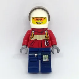 Fireman, Red Jacket with Straps, Dark Blue Legs, White Helmet with Visor, Orange Sunglasses