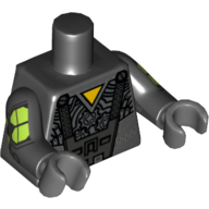 Lego Torso Armor with Yellow Triangle and Panels and Gears Print, Black Arms, Dark Bluish Gray Hands / Black