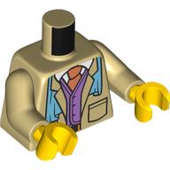 Lego Torso, Jacket, Lavender Jacket, White Shirt, Coral Tie, Medium Azure Scarf print, Tan Arms, Yellow Hands / Tan