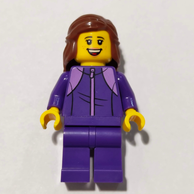 Lego Hiker, Dark Purple Tracksuit, Reddish Brown Hair