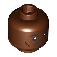 Lego Minifig Head Kelleran Beq / Duncan Kincaid, Raised Black Eyebrow, Moustache, Beard print / Reddish Brown