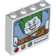 Lego Brick 1 x 4 x 3 with TV Screen, Joker, Red, Orange, Green Button print / White
