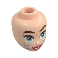 Lego Minidoll Head, Reddish Brown Eyebrows, Sand Blue Eyes, Coral Lips, Metal Blue Stars / Light Nougat