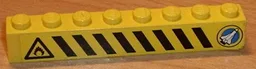 Brick 1 x 8 with Black and Yellow Danger Stripes, Shuttle Right, Flame Left Pattern (Sticker) - Set 6459