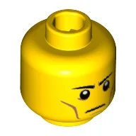 Minifig Head Flying Warrior, Eyebrows Straight, White Pupils, Cheek and Jaw Lines, Straight Line Mouth (Frown) [Hollow Stud] / Yellow