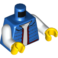 Lego Torso Vest Jacket, Bodywarmer, Dark Red Trim, White Shirt print, White Arms, Yellow Hands / Blue