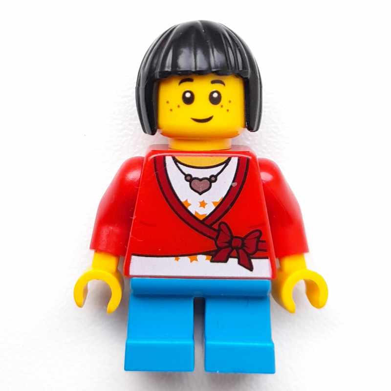 Lego Girl, Cardigan Tied with Bow, Necklace, Short Dark Azure Legs