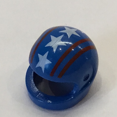 Lego Helmet, Standard with Red Lines and White Stars Print / Blue