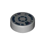 Tile Round 1 x 1 with R2-D2 Head Print / Light Bluish Gray