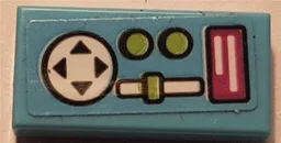 Tile 1 x 2 with Magenta Display, Lime Buttons and Slider, and White Directional Pad Game Controller Pattern (Sticker) - Set 41352 / Medium Azure