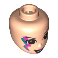 Lego Minidoll Head Dark Brown Eyes, Magenta/Dark Turquoise Lightning Bolt print / Light Nougat