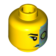 Lego Minifig Head Cyborg, Eyebrow, Dark Azure Lips, Dark Azure and Silver Cyborg Eyepiece Print / Yellow
