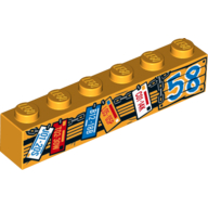 Lego Brick 1 x 6 with License Plates and '58' print / Bright Light Orange