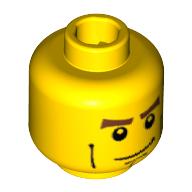 Lego Minifig Head Harry Osborn / Aquaraider / Knight / Dwarf, Brown Eyebrows, Vertical Cheek Lines, Chin Dimple Print [Blocked Open Stud] / Yellow
