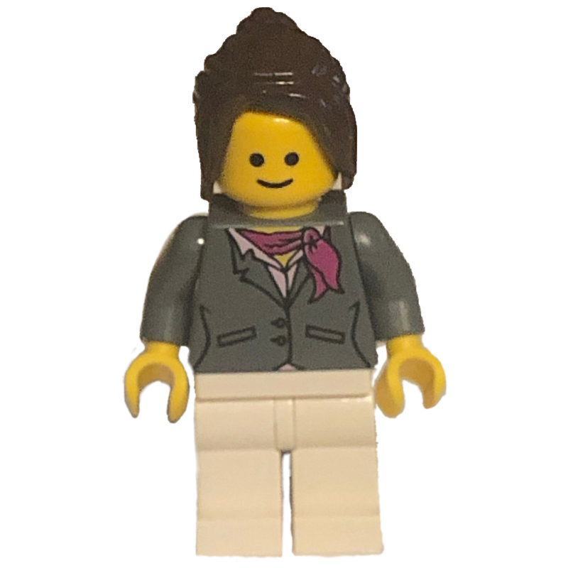 Lego Dark Bluish Grey Torso, White Legs, Dark Brown Hair