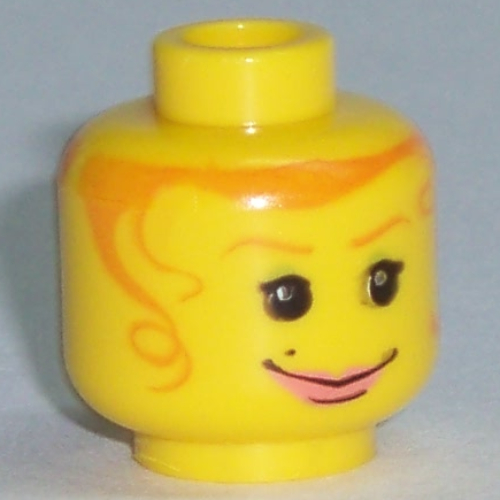 Lego Minifig Head Mary Jane, Dual Sided, Orange Hair, Scared / Smiling Print [Blocked Open Stud] / Yellow