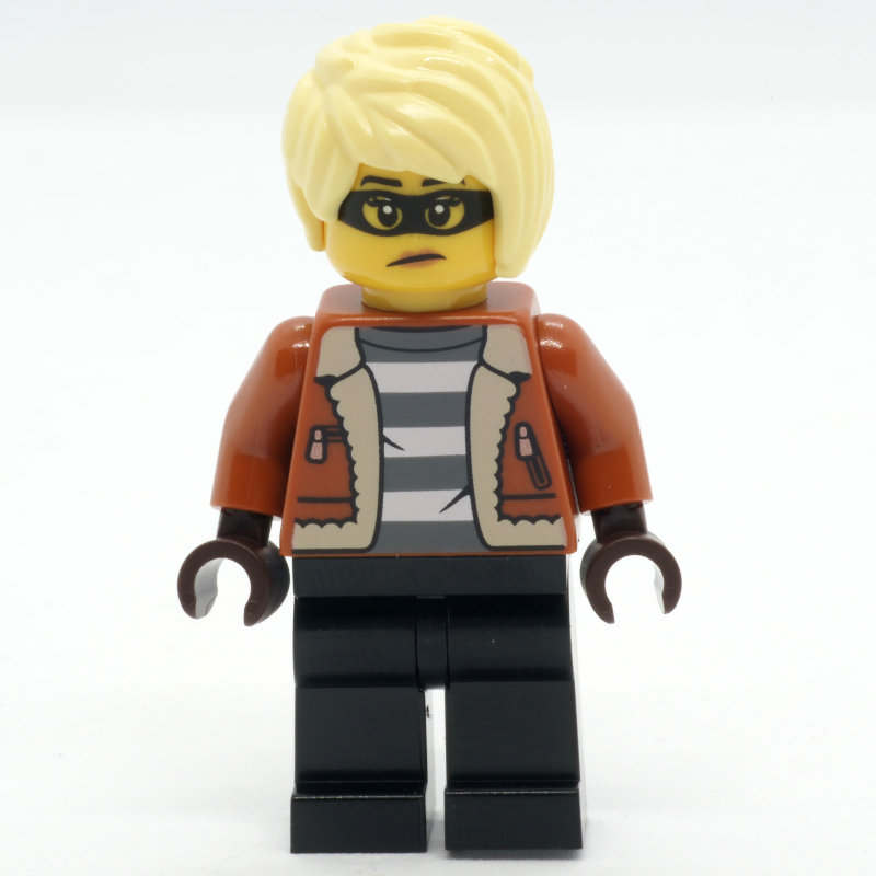 Lego Criminal, Dark Orange Jacket, Black Legs, Bright Light Yellow Hair