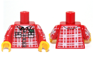 Lego Torso Plaid Shirt with Buttons, Pockets and 'Kel' Pattern / Red Arms with Plaid Shirt Pattern / Yellow Hands