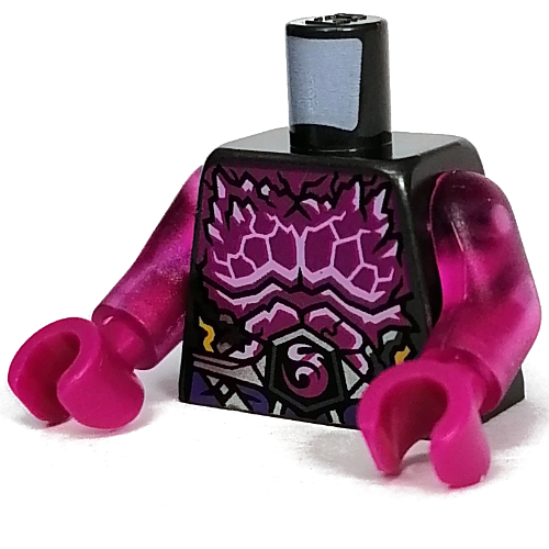 Lego Torso Bare Chest, Magenta Details, Crystals, Dark Purple Sash Belt Print, Trans-Dark Pink Arms, Magenta Hands / Pearl Titanium