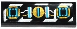 Tile 1 x 3 with Gold, Silver and Medium Azure Circuitry and Microchips over Silver Danger Stripes Pattern (Sticker) - Set 70167
