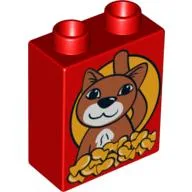 Duplo Brick 1 x 2 x 2 with Cat and Fish Biscuits Print / Red