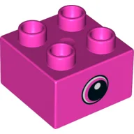Duplo Brick 2 x 2 with Eye, White Sclera and Spot in Pupil on both sides Print / Dark Pink