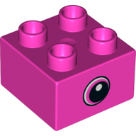 Lego Duplo Brick 2 x 2 with Eye, White Sclera and Spot in Pupil on both sides Print / Dark Pink