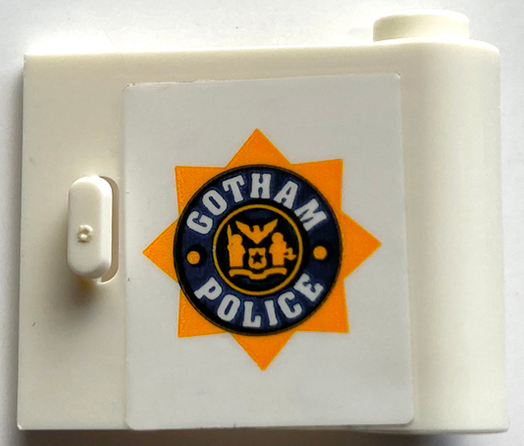 Lego Door 1 x 3 x 2 Right - Open Between Top and Bottom Hinge with 'GOTHAM POLICE' Star Badge Logo Pattern (Sticker) - Set 70912