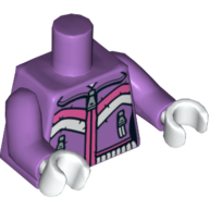 Lego Torso Ski Jacket, 2 Zipper Pockets and Pink and White Stripes Print, Medium Lavender Arms, White Hands / Medium Lavender
