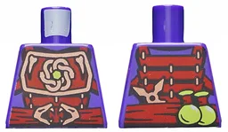 Torso Ninjago Copper and Dark Red Samurai Armor, Snake Heads Belt Buckle, Shuriken Throwing Star and Vials on Reverse Pattern / Dark Purple