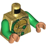 Torso Armor, Green Detailing, Gold Circles and Swirls Print, Green Arms, Nougat Hands / Pearl Gold