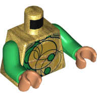 Lego Torso Armor, Green Detailing, Gold Circles and Swirls Print, Green Arms, Nougat Hands / Pearl Gold