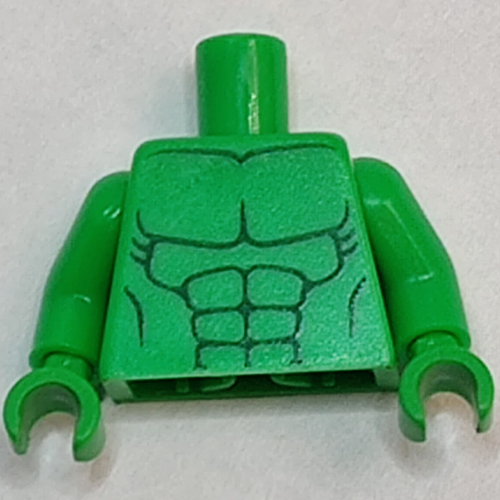 Lego Torso Bare Chest with Body Lines Both Sides Print (Hulk), Bright Green Arms and Hands / Bright Green