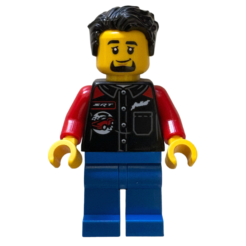 Lego Driver, Black Vest, Blue Legs, Black Hair