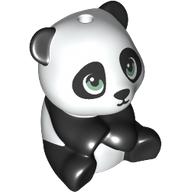 Lego Animal, Bear Cub Sitting Panda with Closed Mouth, Sand Green Eyes print / White