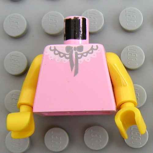 Lego Torso Vest Top, White Lace Collar Print, Yellow Arms and Hands / Pink