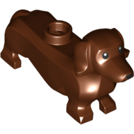 Lego Animal, Dog, Dachshund, Black Eyes Nose and Print / Reddish Brown
