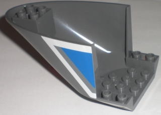 Lego Aircraft Fuselage Aft Section Curved Bottom 6 x 10 with White and Blue Geometric Pattern on Both Sides (Stickers) - Set 3222
