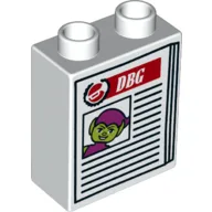 Duplo Brick 1 x 2 x 2 with Newspaper with Green Goblin and 'DBG' Print / White