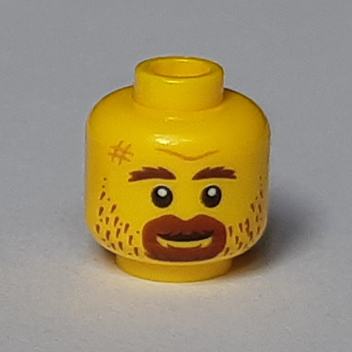 Lego Minifig Head, Reddish Brown Eyebrows, Goatee and Stubble Print / Yellow