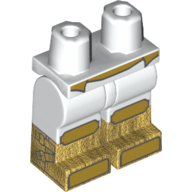 Lego Hips with White Legs and Pearl Gold Boots Pattern with Gold Belt, Kneepads, and Toes, with 2 Straps on Side Print / White