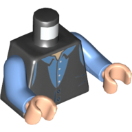 Lego Torso Sweater Vest over Medium Blue Shirt Print, Medium Blue Arms, Light Nougat Hands / Black