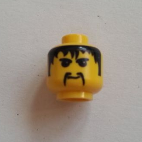 Lego Minifig Head Ngan Pa, Moustache Fu Manchu, Black Hair, Eyebrows Print / Yellow