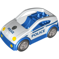 Lego Duplo Car Coupe with Blue Base, Headlights, Star Badge and 'POLICE' Print / White