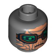 Lego Minifig Head Hondo Ohnaka, Brown Goggles Print / Dark Bluish Gray