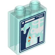 Lego Duplo Brick 1 x 2 x 2 with X-Ray, Dark Blue Background, White Skeleton print / Trans-Light Blue