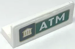 Panel 1 x 3 x 1 with White Bank Logo with Gold Outline on Black Background and 'ATM' on Green Background Pattern (Sticker) - Set 60314