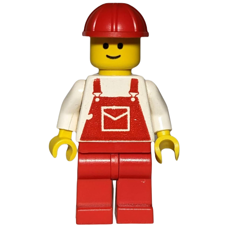 Lego Man, Red Overalls, Red Hard Hat (3626b Head)