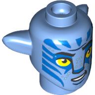 Lego Minifig Head Special, Na'vi with Yellow Eyes, Blue Markings, Open Mouth Smile print / Medium Blue
