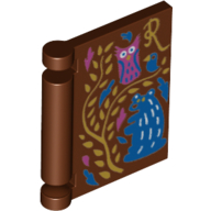 Lego Book Cover with Owl, Tree, River, and 'R' Print / Reddish Brown